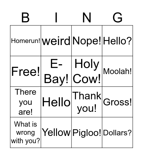Wreck it Ralph 2 Bingo Card