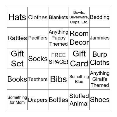 Baby Shower Gift BINGO Card