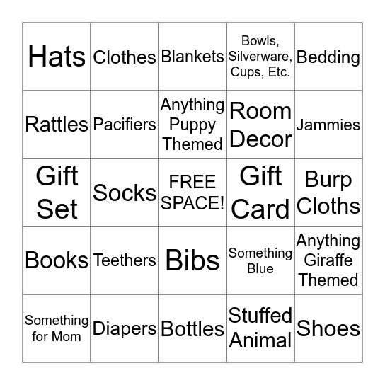 Baby Shower Gift BINGO Card