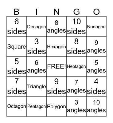 POLYGON NAMES & SHAPES Bingo Card