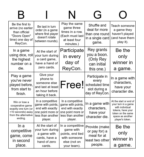 ReyCon Bingo Card