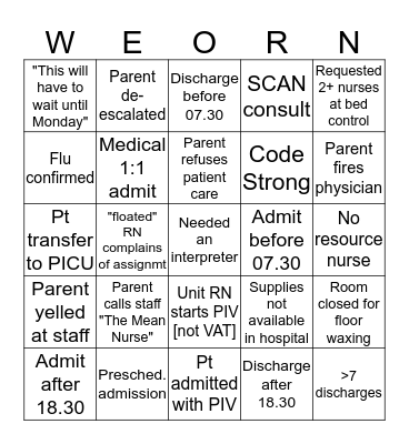 Weekend Warriors! Bingo Card