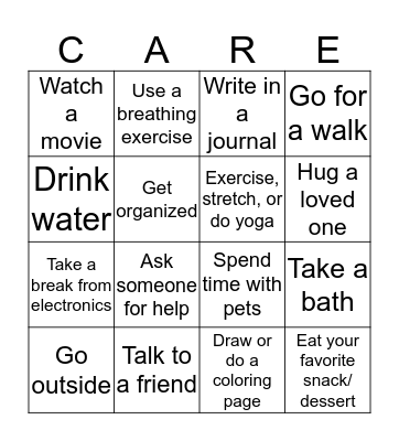 Self-care Bingo Card
