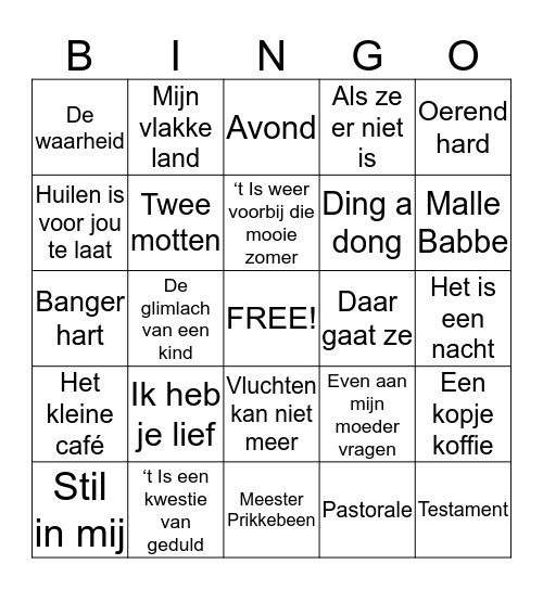 De Ouwe Taarten Muziek Bingo Card