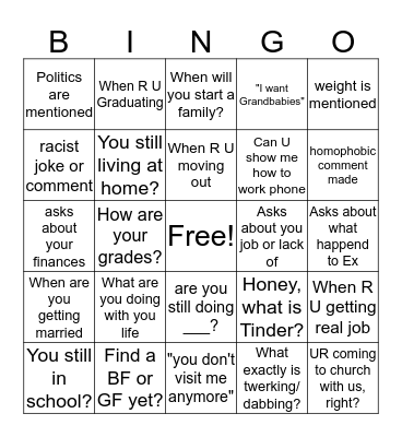 2019 Holiday Family Questions  Bingo Card