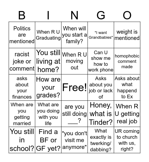 2019 Holiday Family Questions  Bingo Card