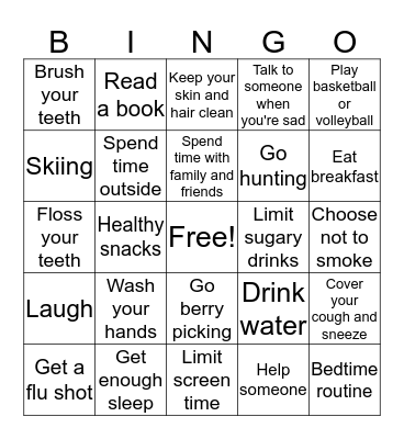 Staying Healthy Bingo Card