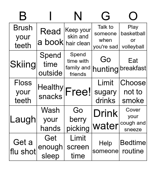 Staying Healthy Bingo Card