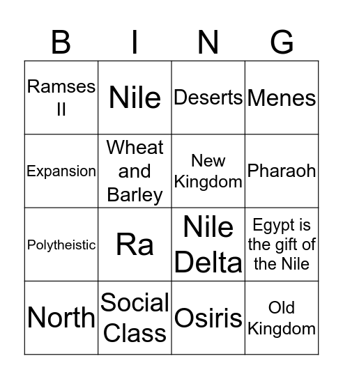 Egypt Review Bingo Card
