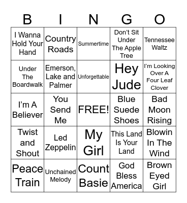Favorite Song Bingo! Bingo Card