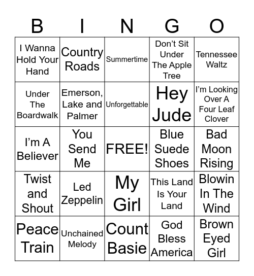 Favorite Song Bingo! Bingo Card