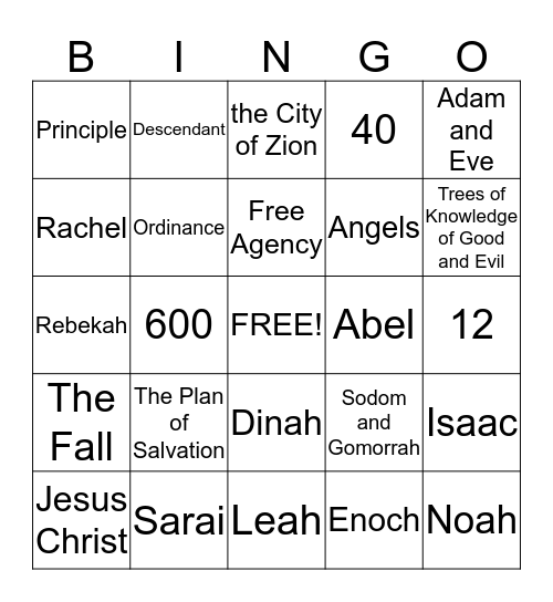 Old Testament Review Bingo Card