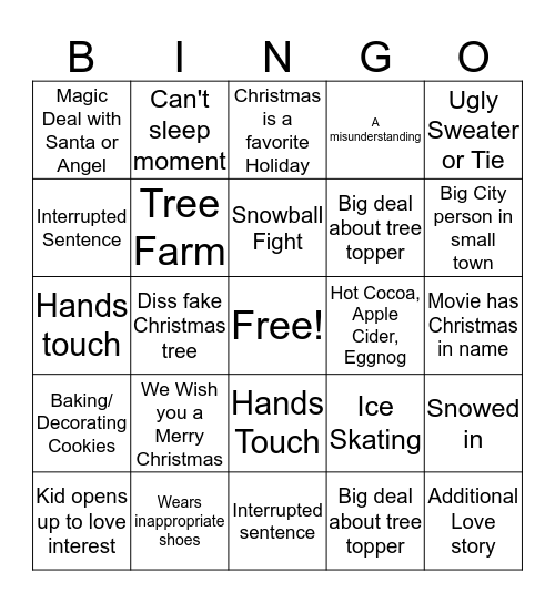 Hallmark Movie Bingo Card