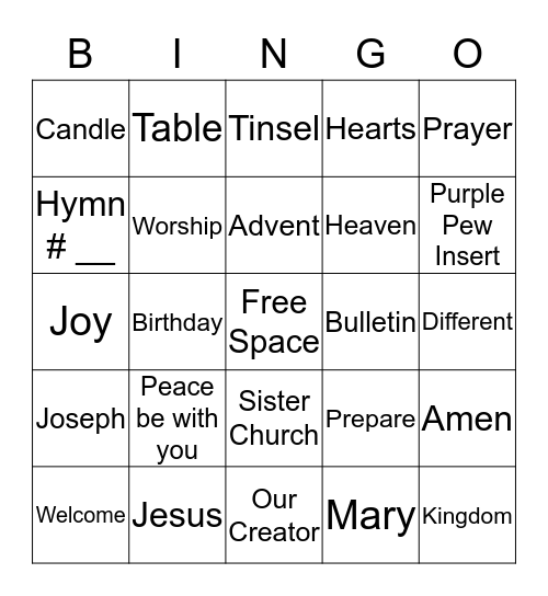 Worship Bingo Card