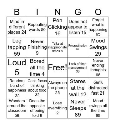 ADHD Bingo Card