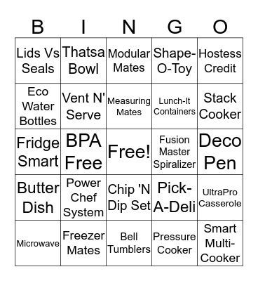 Tupperware Bingo Card