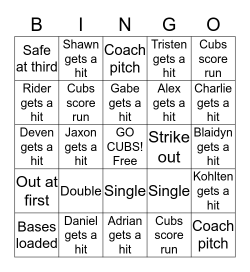 CUBS BINGO Card