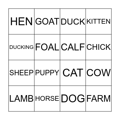 ANIMALS BINGO Card