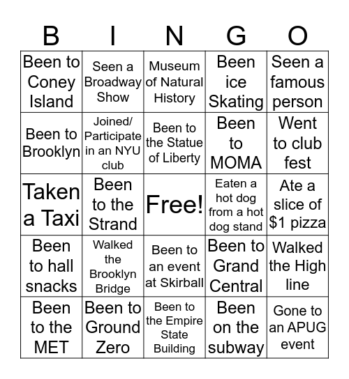 New York Bingo Card