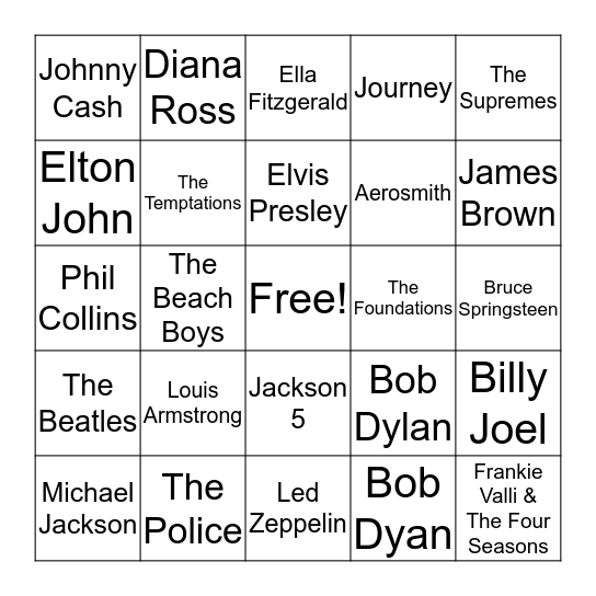 Rock N' Roll Bingo! Bingo Card