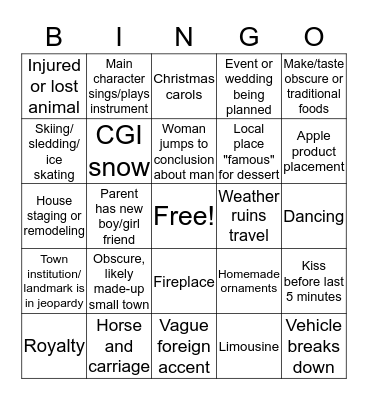 Hallmark Christmas Movie Bingo Card