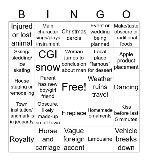 Hallmark Christmas Movie Bingo Card