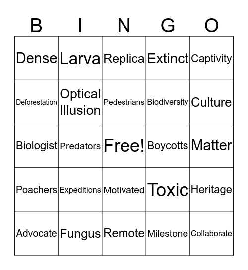 Vocab Bingo Card