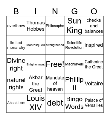 Enlightenment and Absolutism Bingo Card