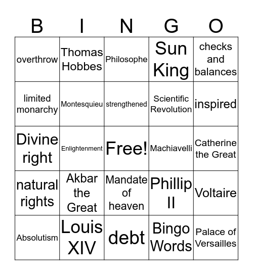 Enlightenment and Absolutism Bingo Card