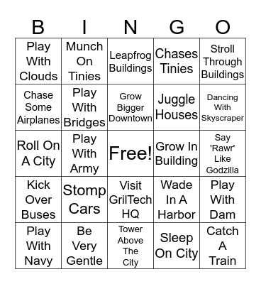 Giantess Bingo Card