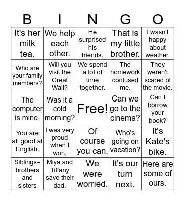 Family Ties Bingo Card