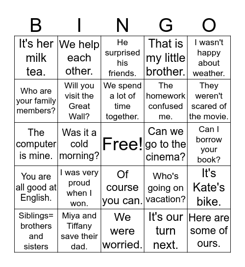 Family Ties Bingo Card