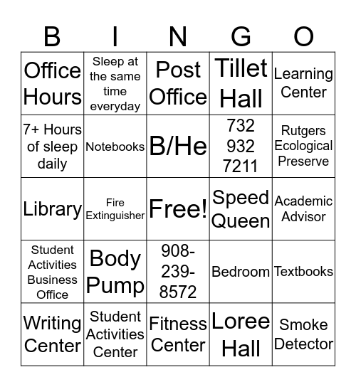 Rutgers Bingo Card
