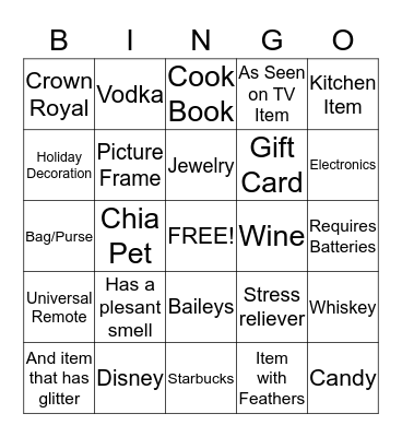 White Elephant Bingo Card