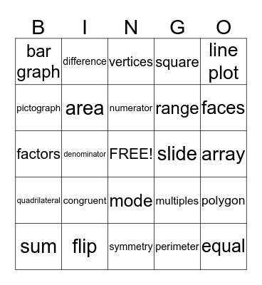 Math Vocabulary Bingo Card