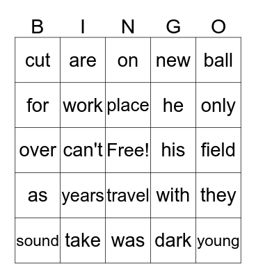 Sight Word Bingo 205 Bingo Card