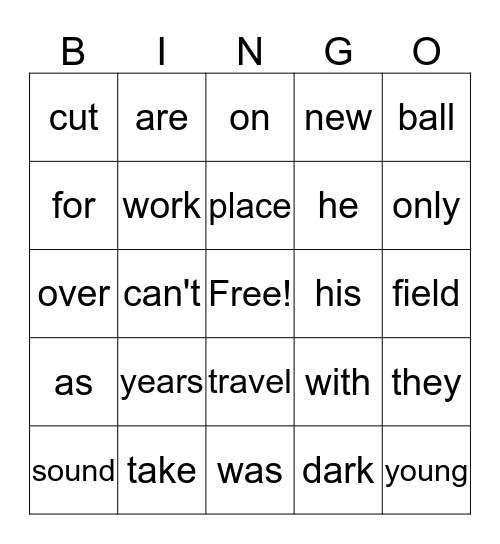 Sight Word Bingo 205 Bingo Card