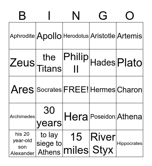 Ancient Greece Bingo Card