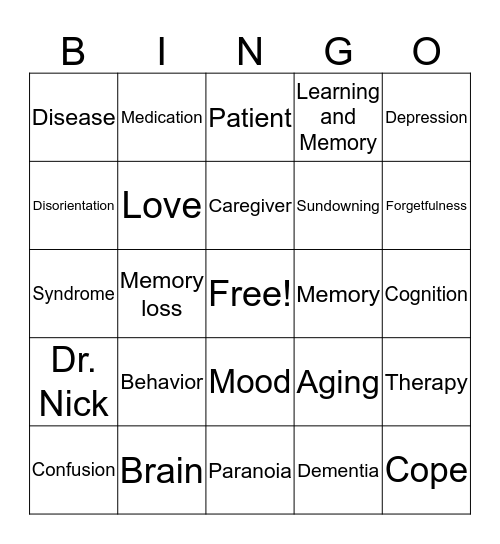 Dementia  Bingo Card
