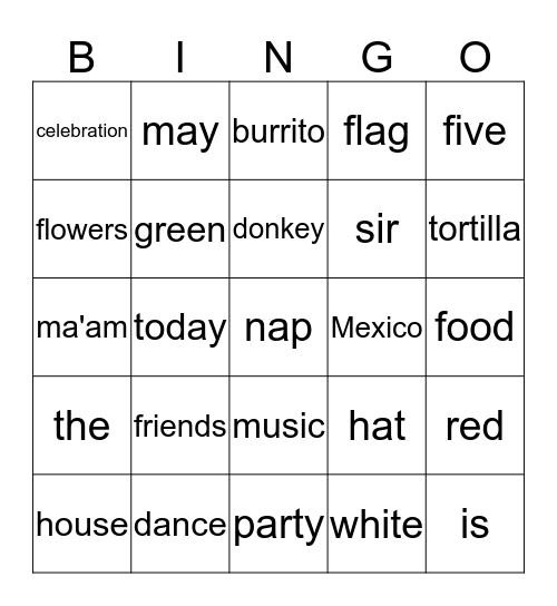 Cinco De Mayo Bingo Card