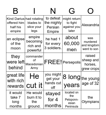 Ancient Greece, Part 2 Bingo Card