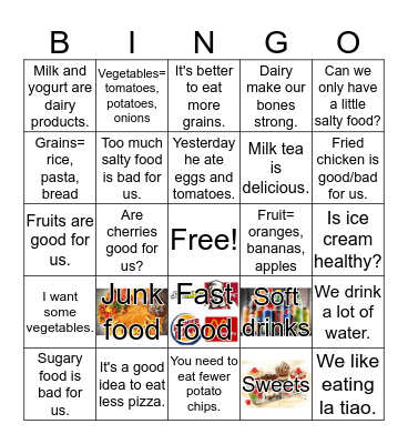 Healthy/ Unhealthy Bingo Card