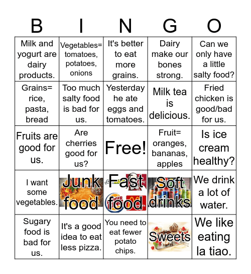 Healthy/ Unhealthy Bingo Card
