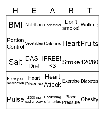 Healthy Heart Bingo Card