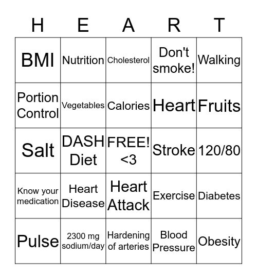 Healthy Heart Bingo Card