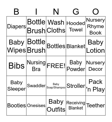 Baby Shower BINGO Card