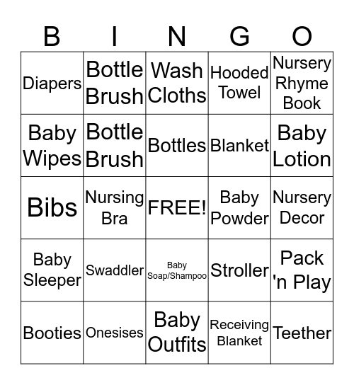 Baby Shower BINGO Card