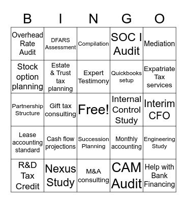 SEARCHING FOR SERVICES Bingo Card