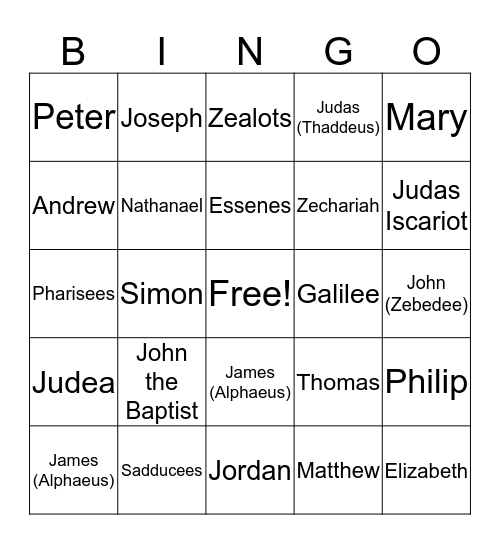 12 Disciples (And More!) Bingo Card
