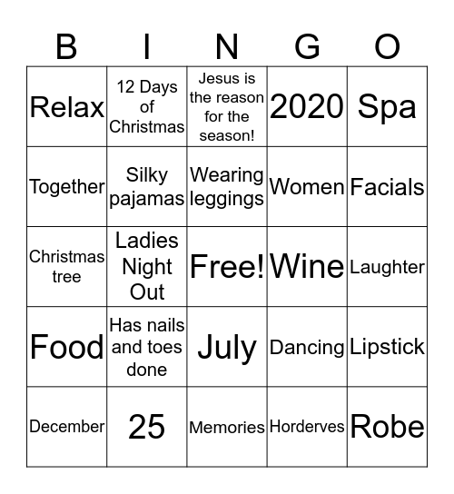 Ladies Night Bingo Card
